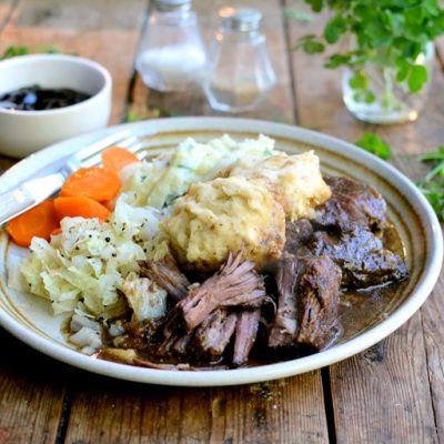 Karen Booth Burns Braised Beef with redcurrant port sauce