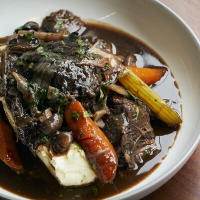 Slow cooked grass-fed Irish beef Bourguignon