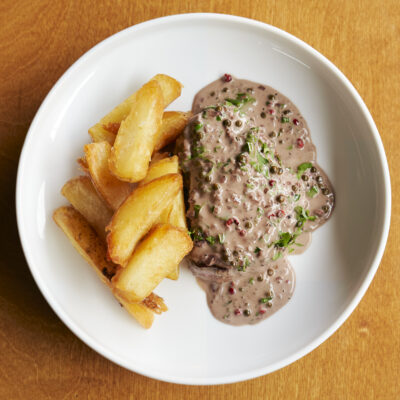 Steak au poivre with grass-fed Irish fillet and triple cooked beef fat chips